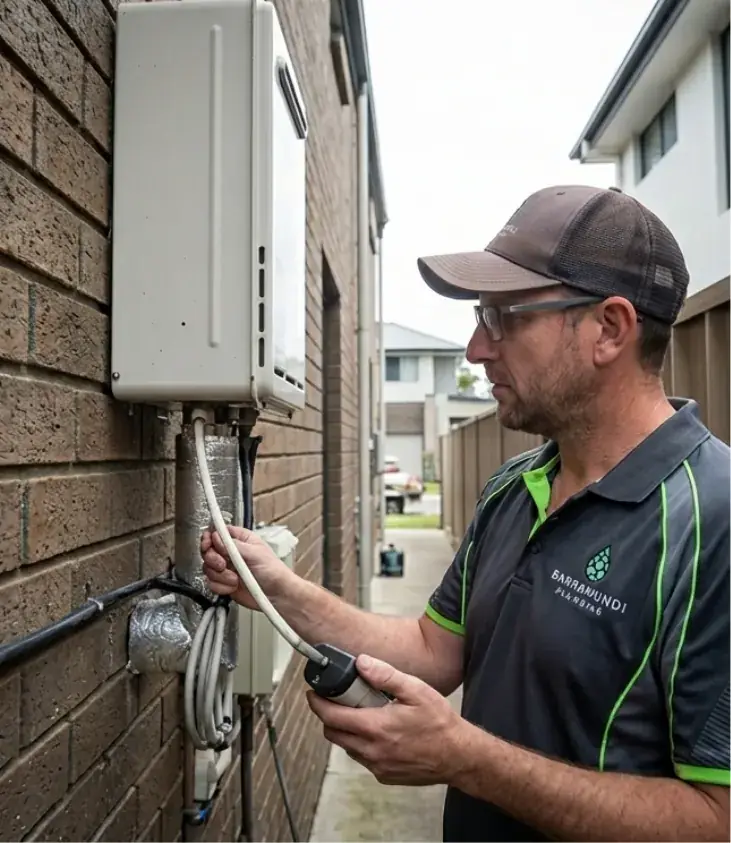 Barramundi Plumbing plumber servicing a continuous flow gas hot water system